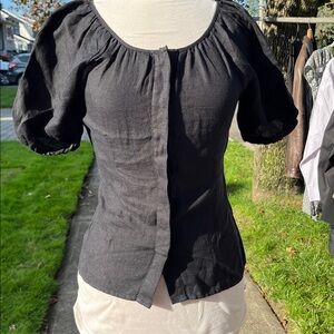 J. Crew black linen Button-Up Blouse